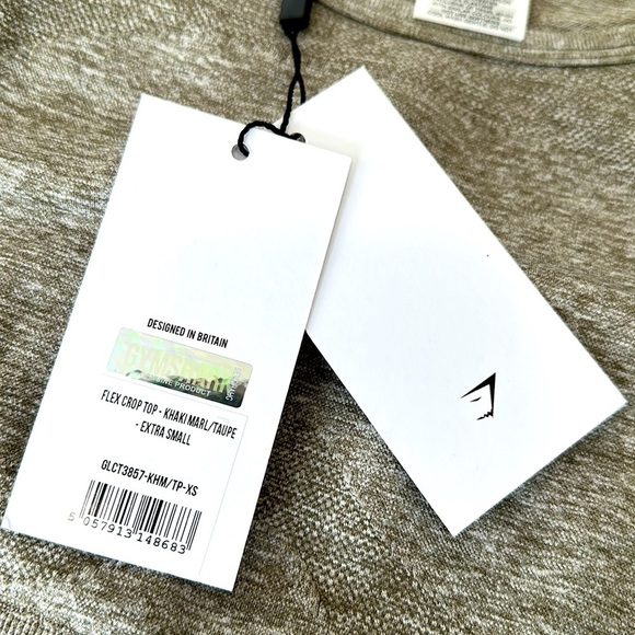 NWT Gymshark Flex Crop Top Khaki Marls/Taupe - Picture 8 of 10